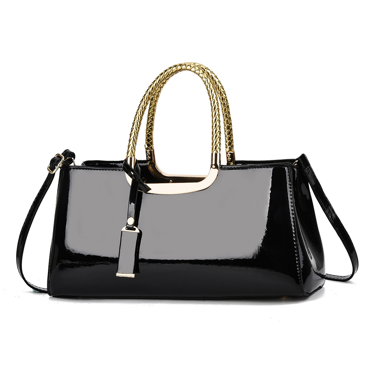 New high-appearure-level fashionable shiny leather handbag, large-capacity pillow bag, retro and fashionable, versatile shoulder bag, cross-border trend full figure