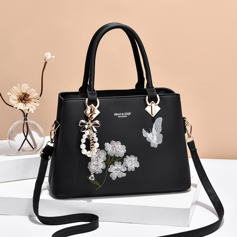 New women's fashionable bow pendant handbag, trendy women's embroidered single-shoulder crossbody bag, mom's bag full figure