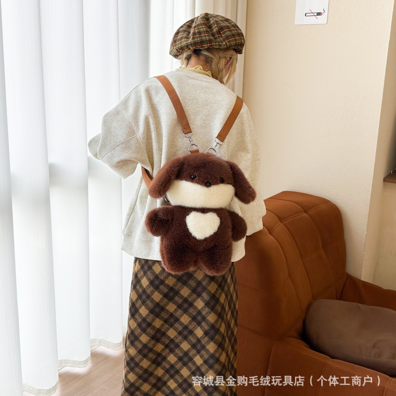 New cross-border plush backpack, cute raccoon doll, panda doll, versatile children's cartoon doll backpack details Picture