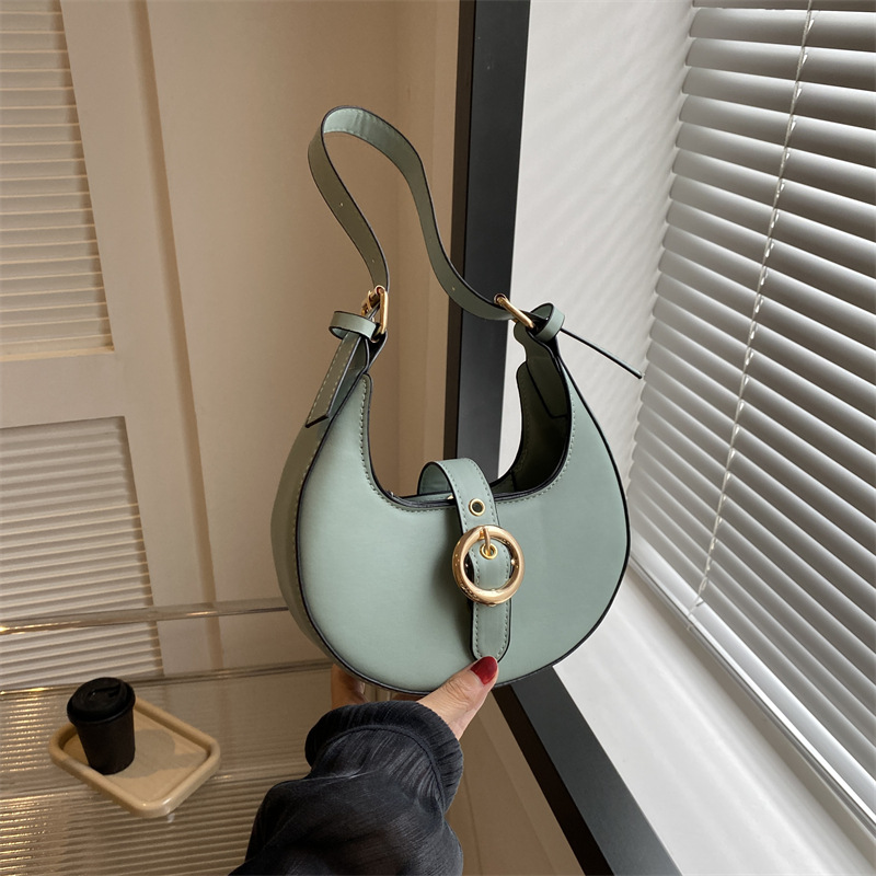 Korean style popular women's bag, retro and fashionable handbag, fashionable lychee pattern crescent bag, simple underarm single-shoulder crossbody bag full figure