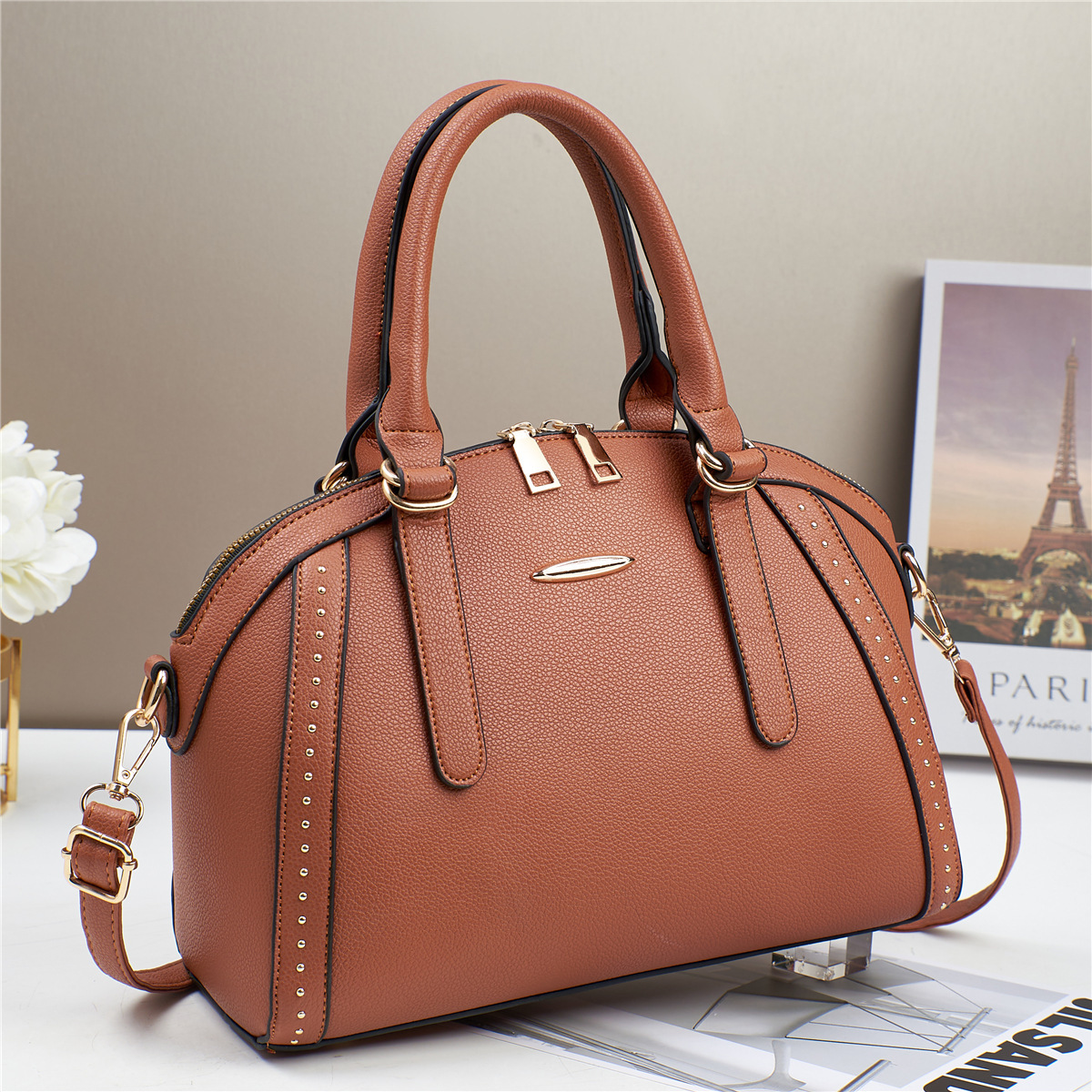 Wholesale of Boston Bag Women's 2024 new niche quality pu handbag with large capacity single-shoulder crossbody bag details Picture