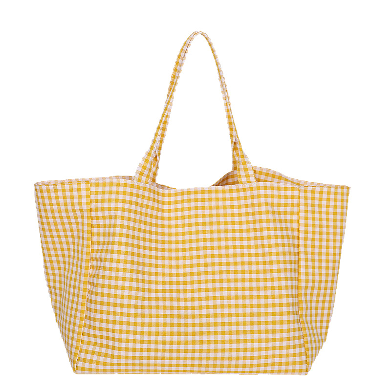 Trendy checkered large-capacity canvas bag for women 2025 new style casual and laid-back shopping bag, lightweight single-shoulder tote bag Item Picture