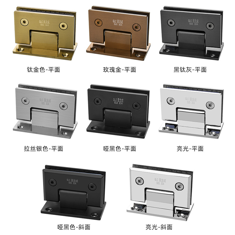 304 stainless steel hinge frameless bidirectional glass door clamp, shower room hinge, black 180-degree flat opening bathroom clamp details Picture