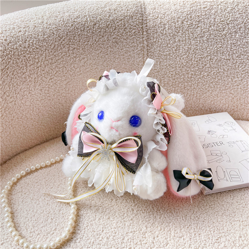 lolita Bucket Rabbit Bag, Lolita ear-hanging Rabbit Bow doll, single-shoulder crossbody bag, a cute gift for young girls full figure