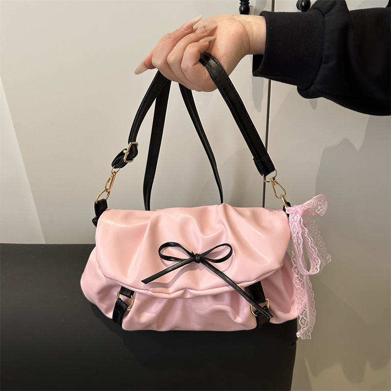 Ballet-style bag for women, new Spring 2025 fashion commuter single-shoulder underarm bag, textured pleated crossbody bag full figure