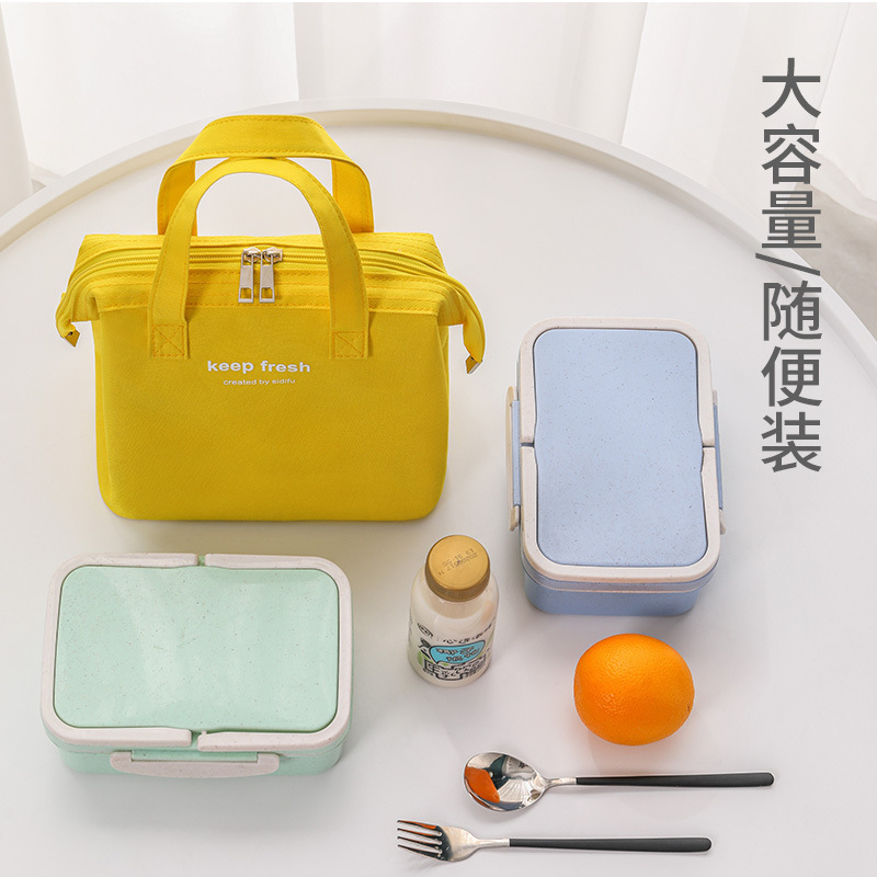 New macaron-colored bento bag, large-capacity insulated and fresh-keeping hand-held lunch box bag, Oxford cloth steel frame lunch ice pack Application Scenario