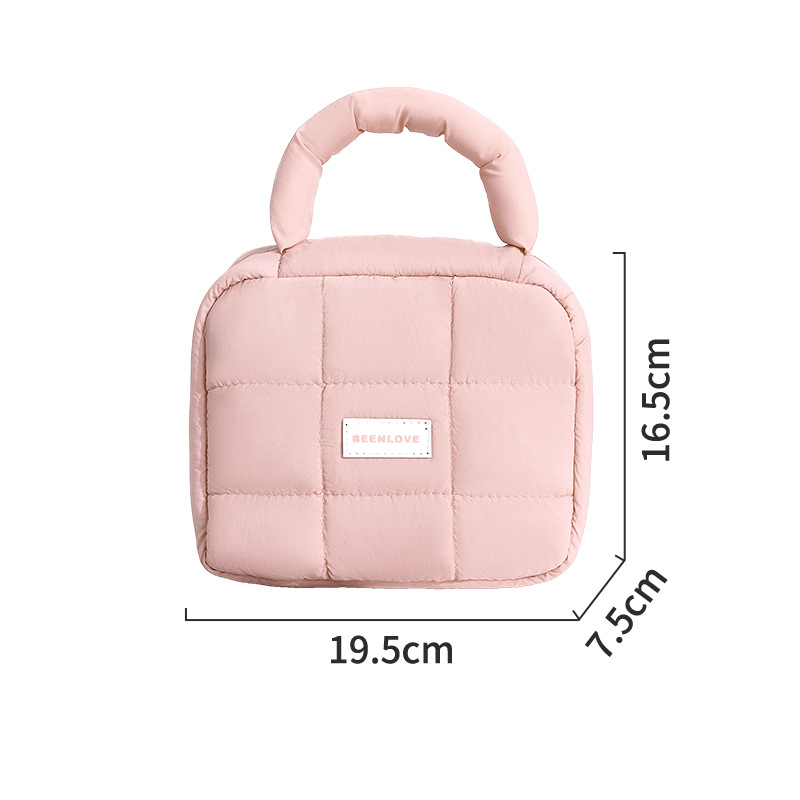 Runhui Cream Puff Square Storage Bag, candy-colored, cotton-filled, soft hand-held makeup bag, large capacity, high-end feel Item Picture