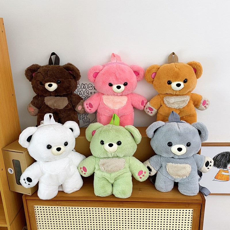 Cross-border cute bear plush backpack, ins 3D cartoon little brown bear doll bag, girlish backpack details Picture