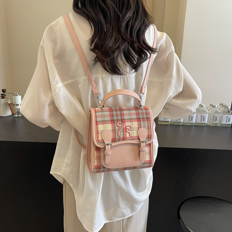 2024 New Korean-style cute girl checkered backpack, ins student small backpack, hand-held niche girl schoolbag Application Scenario