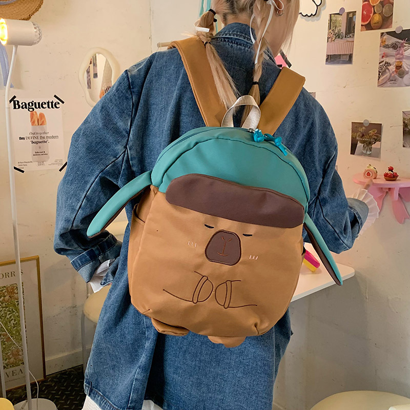Cartoon creative hat capybara backpack, cute Capybara large-capacity class backpack, campus storage schoolbag Specification drawing