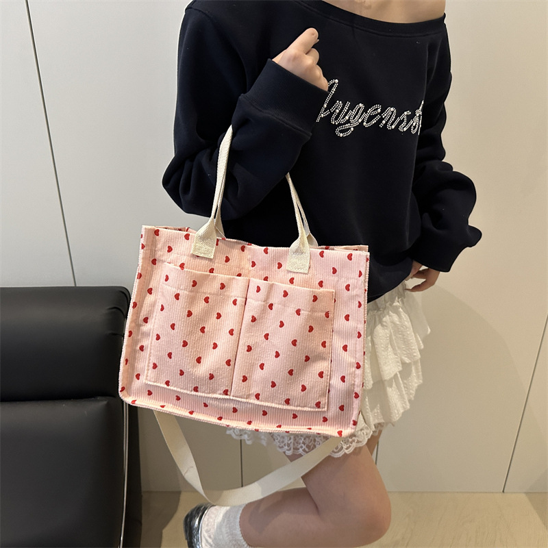 Korean version niche large-capacity fashionable strawberry tote bag 2025 Summer new style cute student class single-shoulder bag for girls Specification drawing