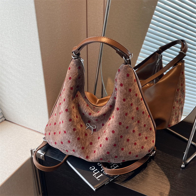Korean Polka dot Tote backpack for Women 2024 New model, large-capacity versatile crossbody bag, multi-functional commuting bag details Picture