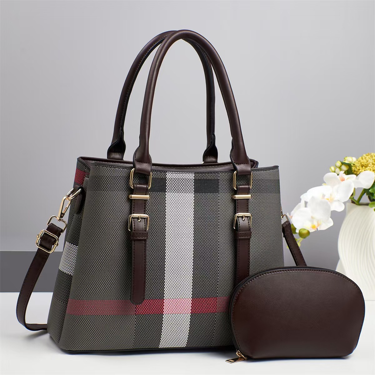 Grid Cross-border Women's Bag 2025 New large-capacity tote bag, fashionable and versatile briefcase, single-shoulder crossbody handbag full figure