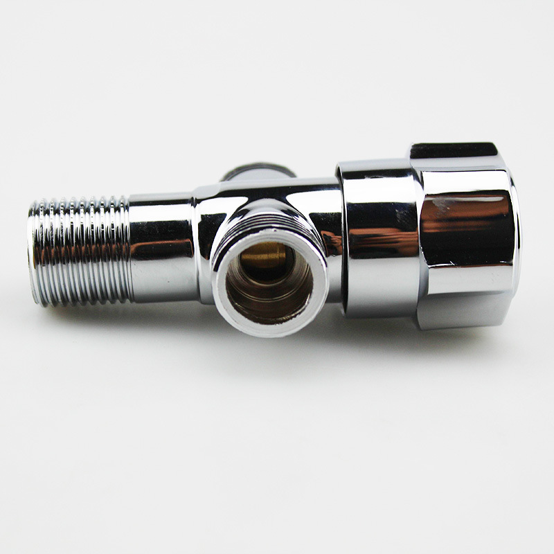 Factory direct supply triangle valve, all-copper three-way Angle valve, one inlet and two outlets, kitchen and bathroom water heater cold and hot water stop valve details Picture