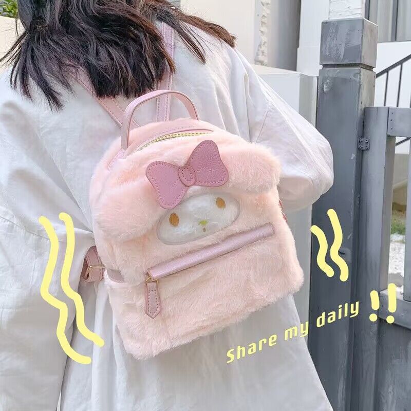 Japanese-style ins cartoon student plush bag, cute and girlish backpack, ugly and cute big-eared dog, fluffy schoolbag full figure
