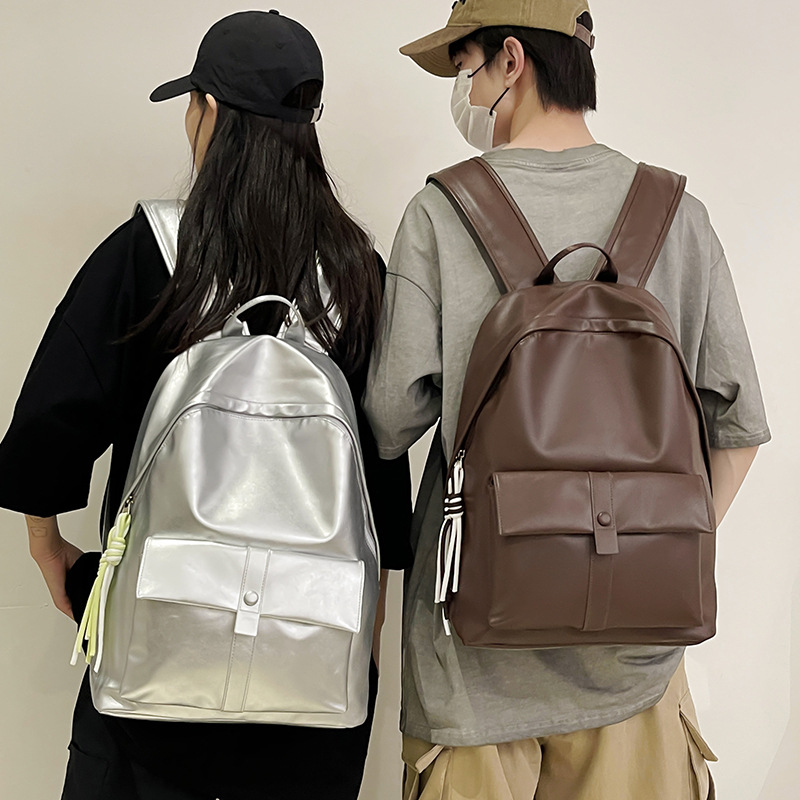 Hong Kong-style retro backpack for men and women, fashionable and simple, soft leather large-capacity student schoolbag, casual and versatile travel backpack details Picture