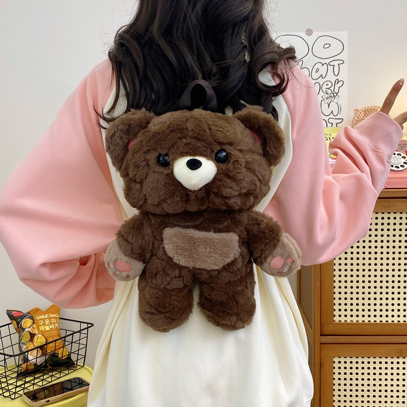 Cartoon cute bear plush backpack, three-dimensional cartoon multi-color bear doll, claw machine doll, exchange gift Specification drawing