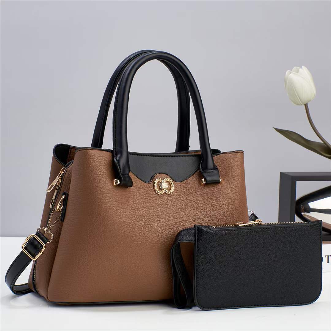 A new two-piece set of women's bags with contrasting colors, a fashionable and trendy cross-border bag, and a single-shoulder crossbody mom bag full figure