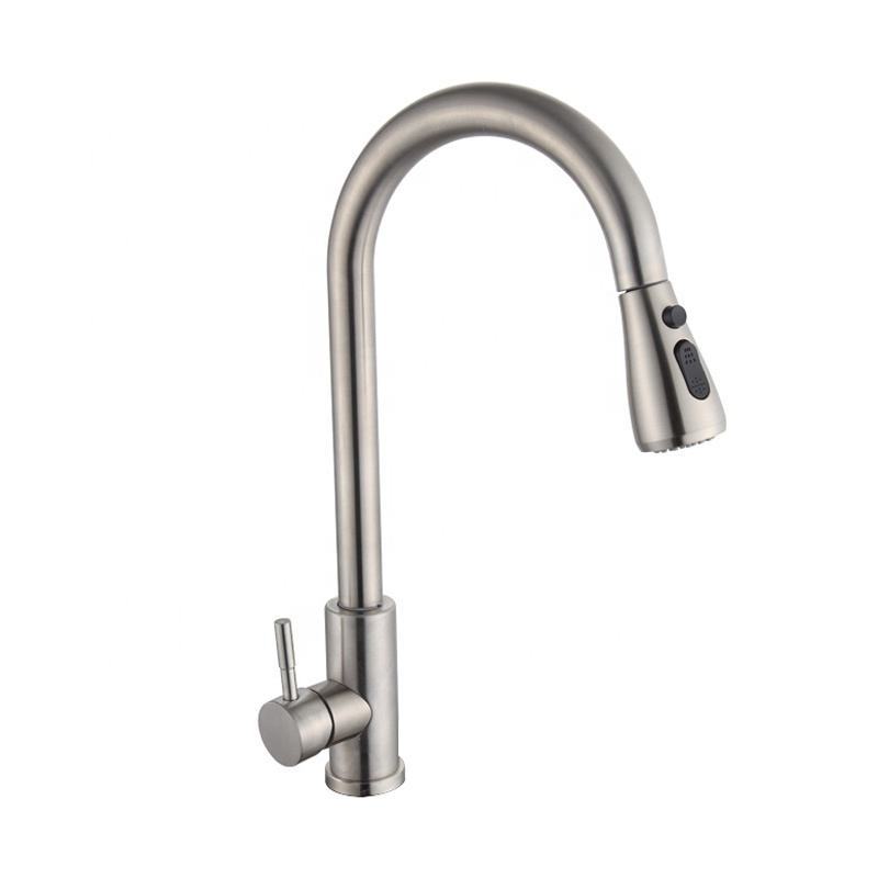Cross-border pull-out 304 stainless steel kitchen faucet, splash-proof hot and cold sink, universal telescopic sink faucet Item Picture