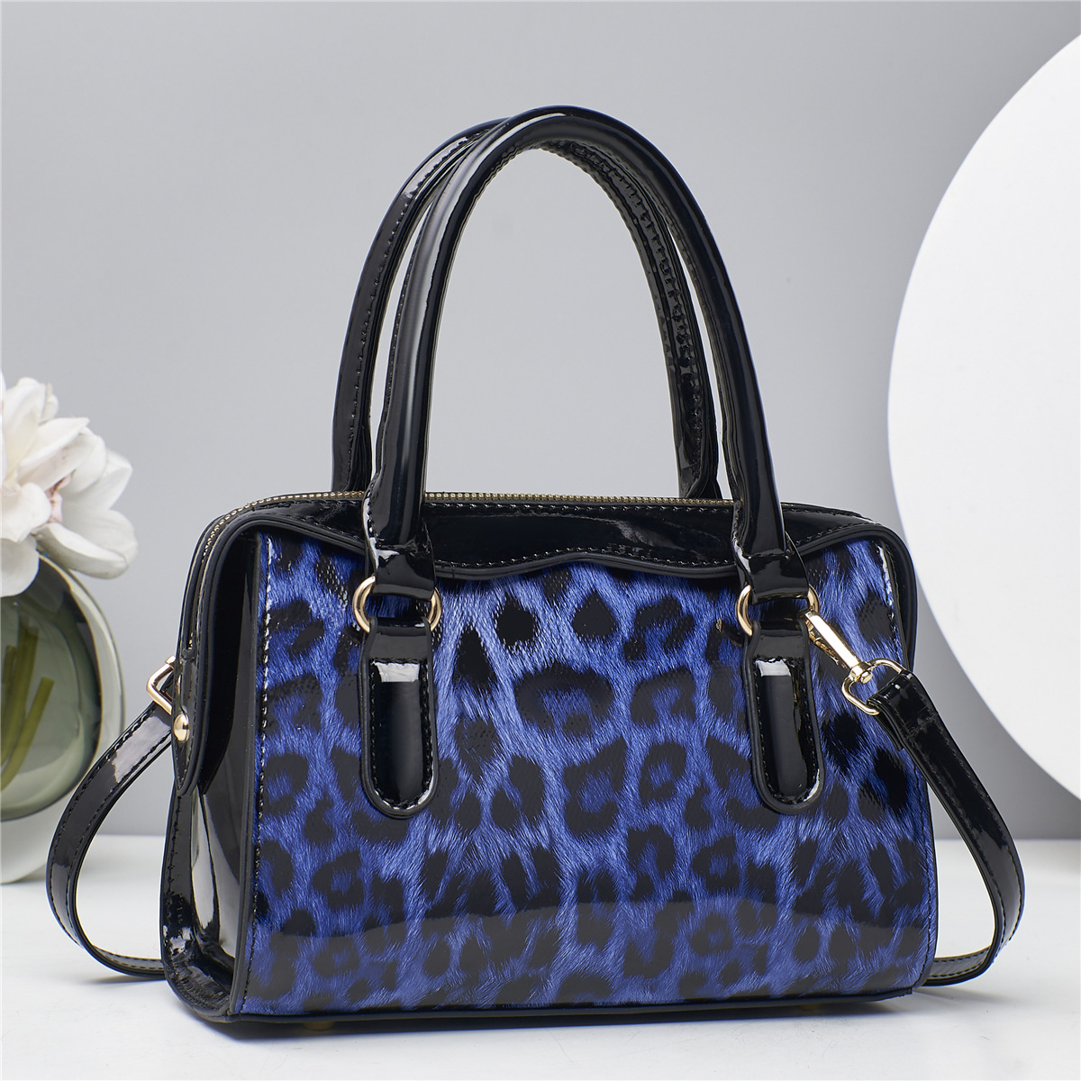 New European and American style pillow bag, women's retro bright leather leopard print single-shoulder bag, large capacity carrying for work and commuting Specification drawing
