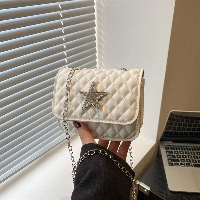2025 Summer New Korean-style small square bag, fashionable chain single-shoulder bag, crossbody women's bag, PU leather embroidered thread diamond pattern bag full figure