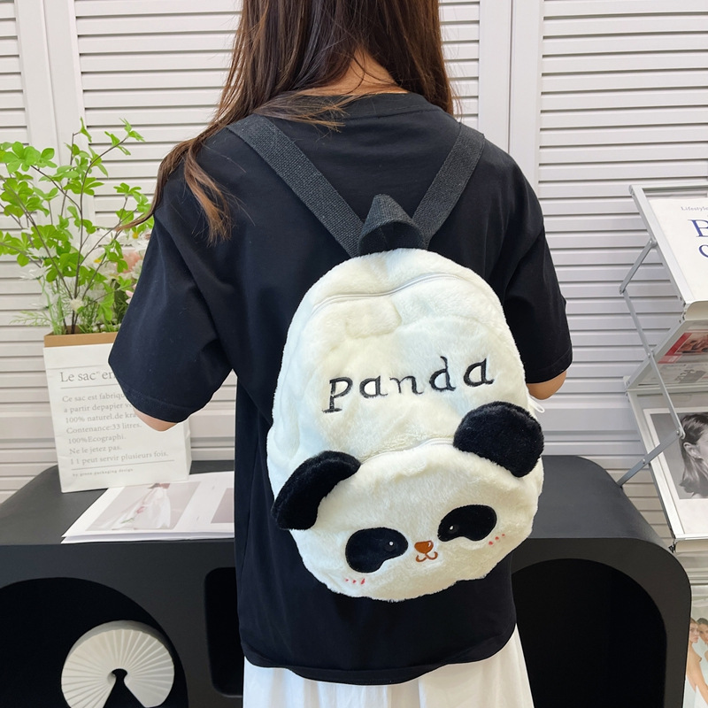 New cartoon panda backpack 2024 model, personalized furry backpack, plush doll, large-capacity backpack style Application Scenario