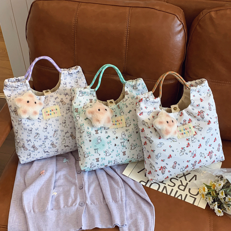 The new ins canvas single-shoulder bag for spring and summer is a fresh and large-capacity student class backpack with a cute hand-held canvas bag Application Scenario