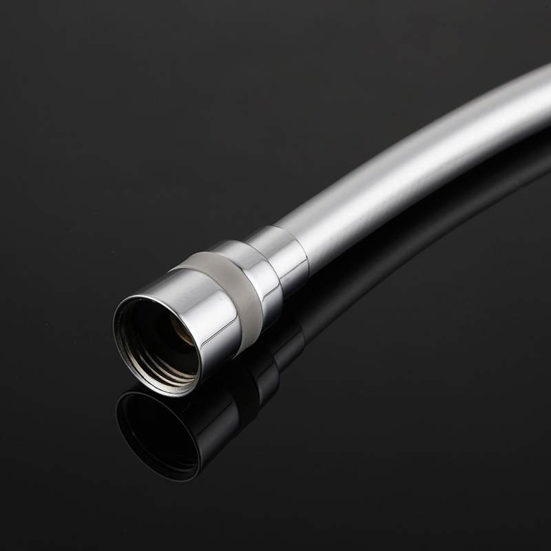 Factory direct sales of 1.5-meter silver-gray PVC flexible hose, hand-held hose, shower hose, copper cap, 360° rotating showerhead hose Specification drawing