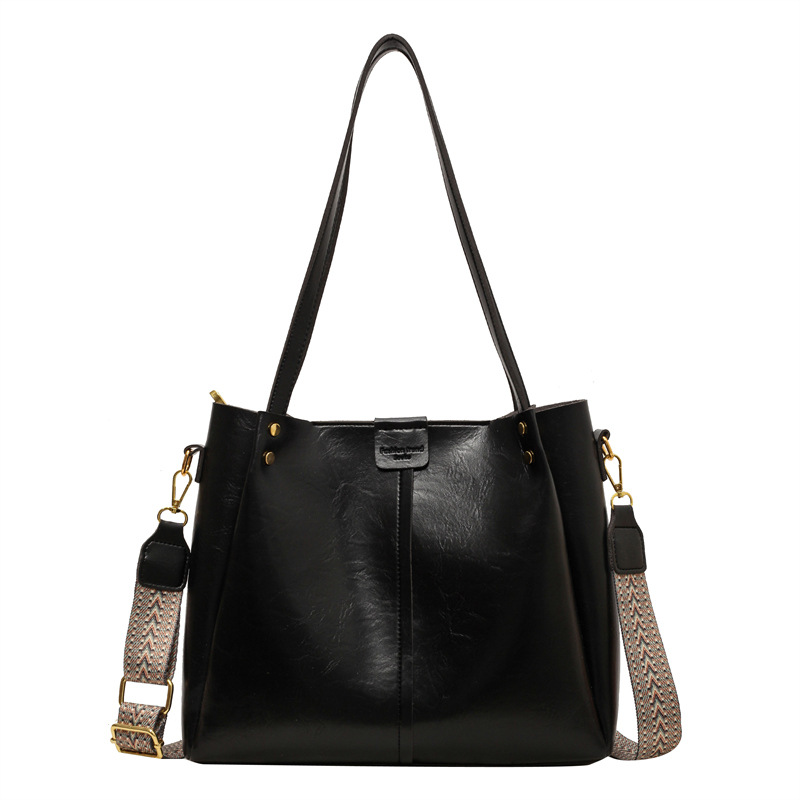 Large-capacity women's 2024 Korean version new high-end texture solid color crossbody bag wide band handbag trendy tote bag Item Picture