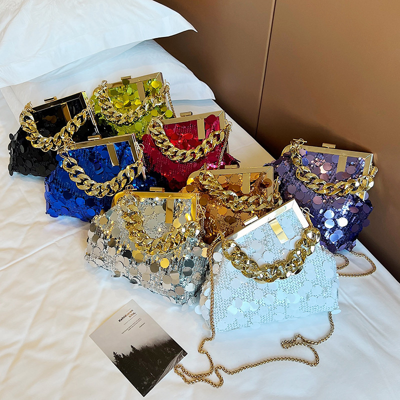 2023 New high-quality handbags, women's bags with metal tassels and sequins, evening bags, hand-held crossbody bucket bags Application Scenario