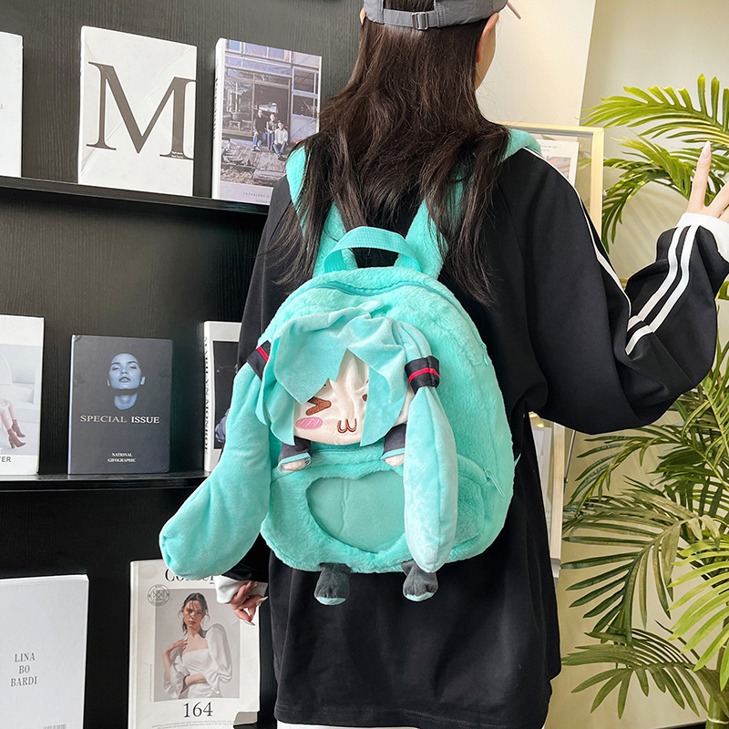 The 2024 new cartoon Hatsune Miku plush backpack, a large capacity bag with a girlish heart details Picture
