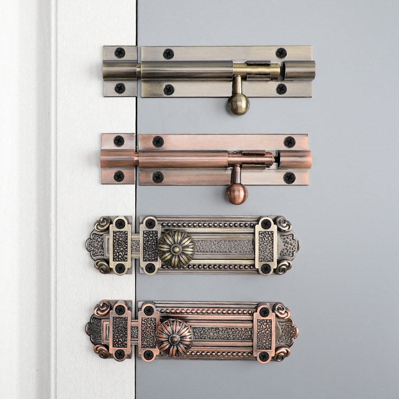 Thickened European antique copper latch, retro door and window latch, golden door bolt, door latch, bathroom door alloy exposed latch details Picture