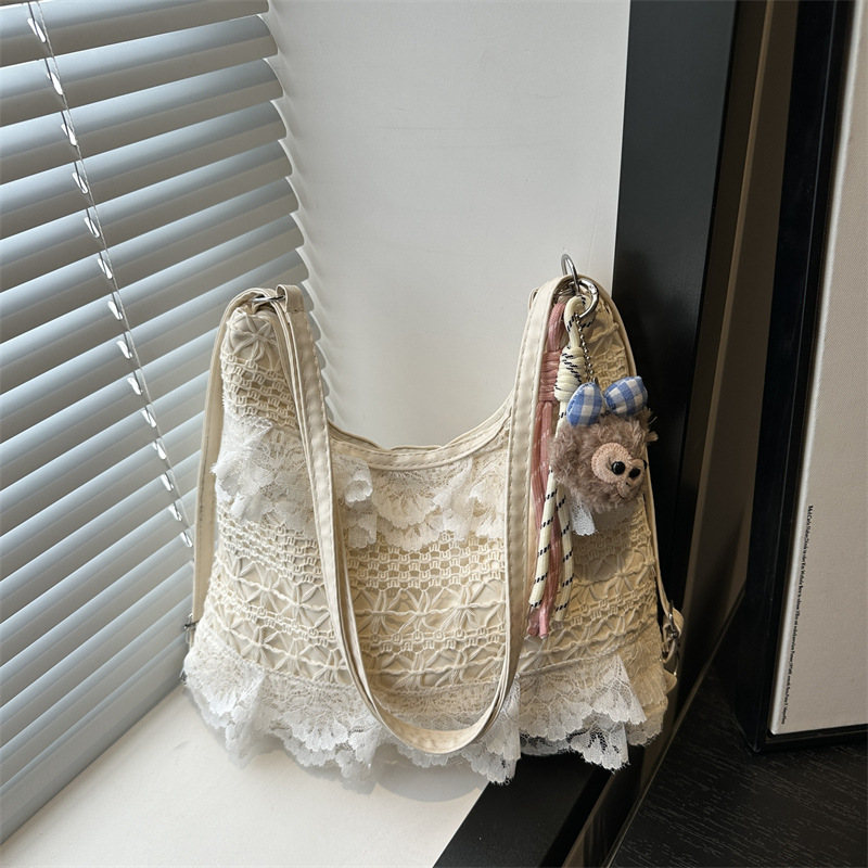 2025 Summer Casual Vacation ethereal lace mesh tote bag, underarm single-shoulder crossbody bag, large-capacity commuter women's bag full figure