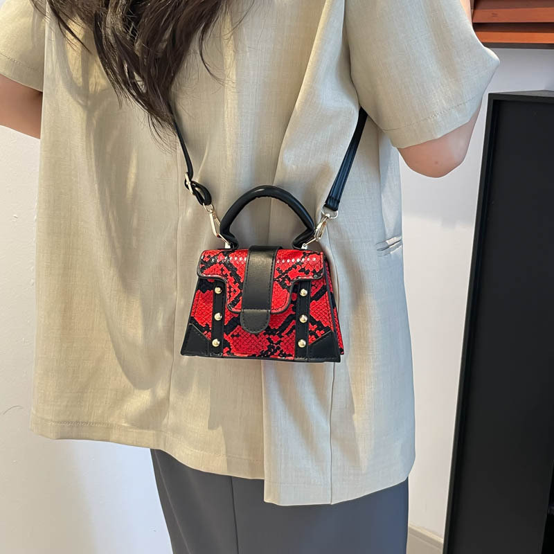 Fashionable, individualistic, large-capacity and stylish 2025 new snake-patterned design, trendy spliced crossbody single-shoulder hand-carry small square bag Specification drawing