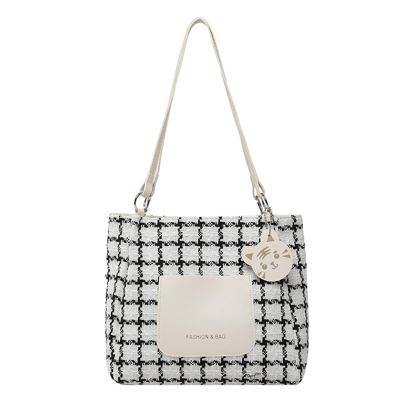 Color-blocking checkered large bag for women 2025 Korean version, new fashionable, casual and simple tote bag with large capacity bucket bag Item Picture