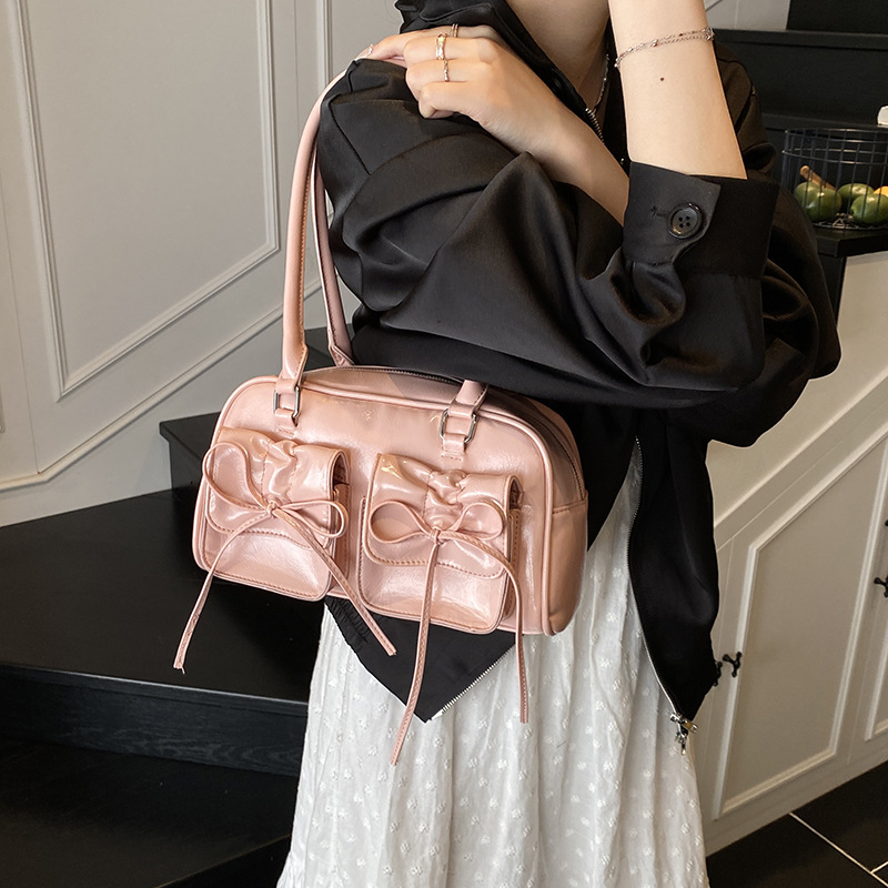 Cross-border bow multi-pocket underarm pillow bag for women 2025 Summer New ballet-style fashionable and versatile single-shoulder bag Specification drawing