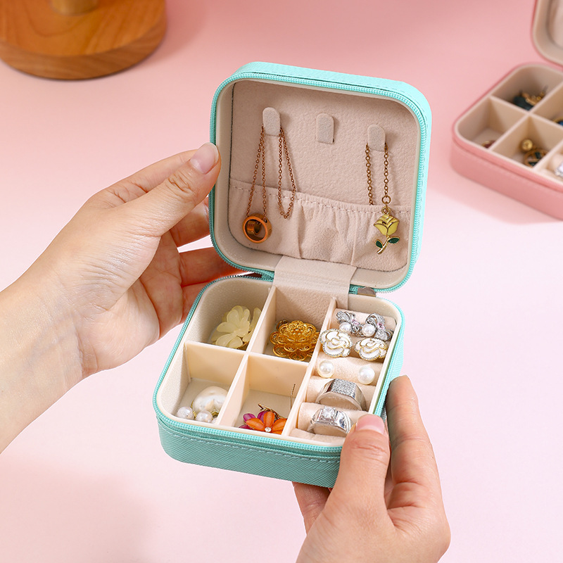 Wholesale of Korean-style jewelry boxes, household storage small boxes, travel portable and travel earrings, necklaces, rings and jewelry boxes Specification drawing