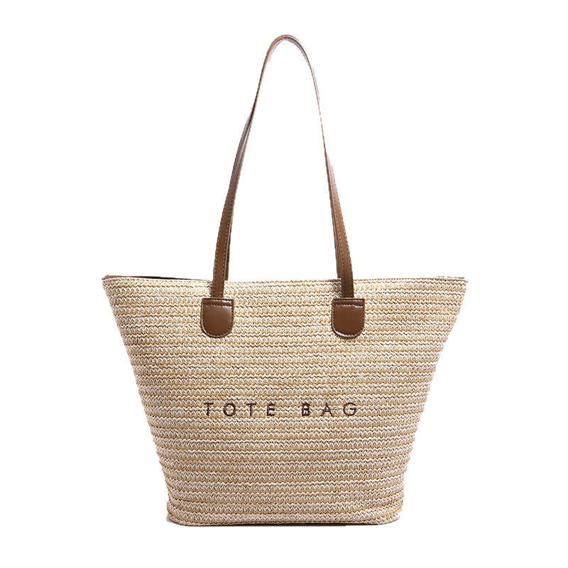2025 New summer trend straw woven tote bag, women's fashion letter woven single-shoulder bag, beach vacation bag Item Picture