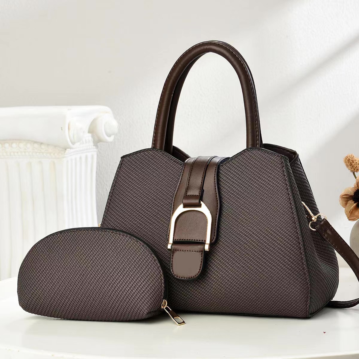 Two-piece set of mother and child bags 2025 new style elegant handbag, fashionable, simple and high-quality single-shoulder bag, cross-border bags Specification drawing