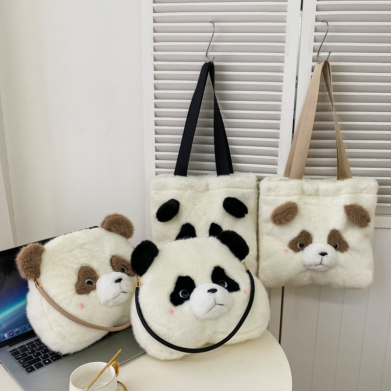 Cartoon giant panda bag 2024 New style plush toy bag, single-shoulder large-capacity tote bag, school commuting backpack full figure