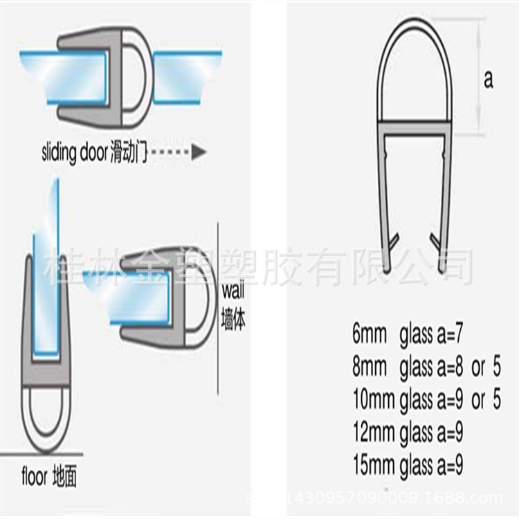 The manufacturer thickens the bathroom glass door with D-shaped semi-circular anti-collision strips, and the water barrier strips against the wall of the shower room with 0-degree waterproof sealant Item Picture