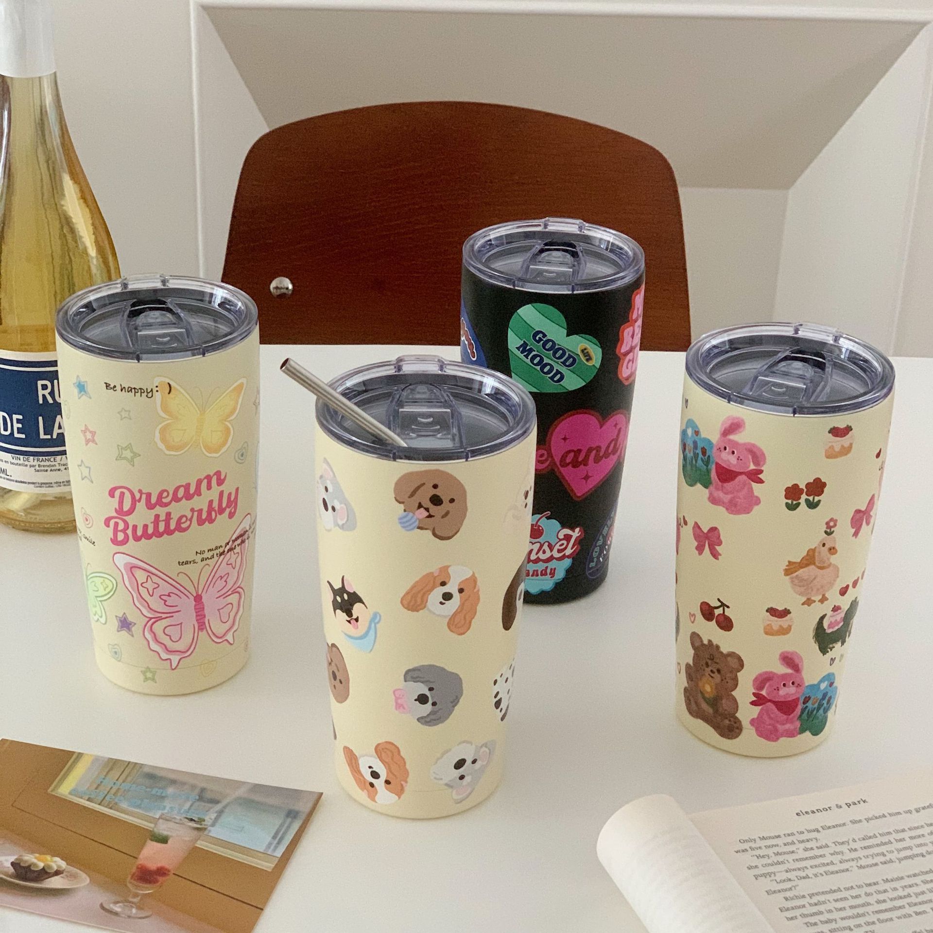 ins style high appearance level insulated cup 2023 New large-capacity 304 stainless steel water cup, high-temperature resistant portable straw cup Specification drawing