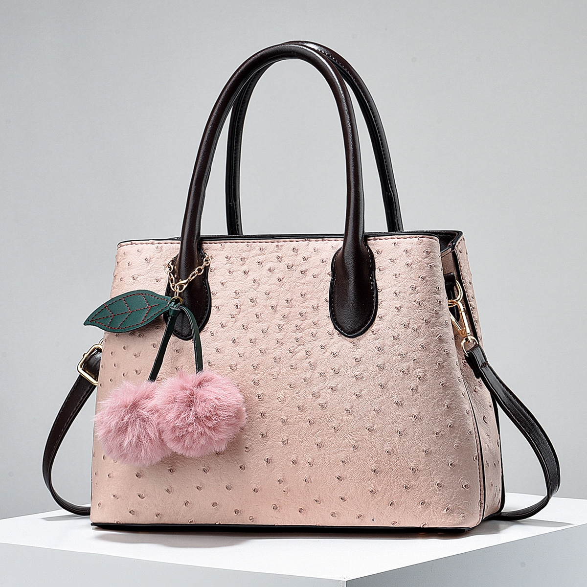 Ostrich-patterned large mom bag, simple handbag, new versatile single-shoulder crossbody bag, Korean-style elegant middle-aged women's bag details Picture