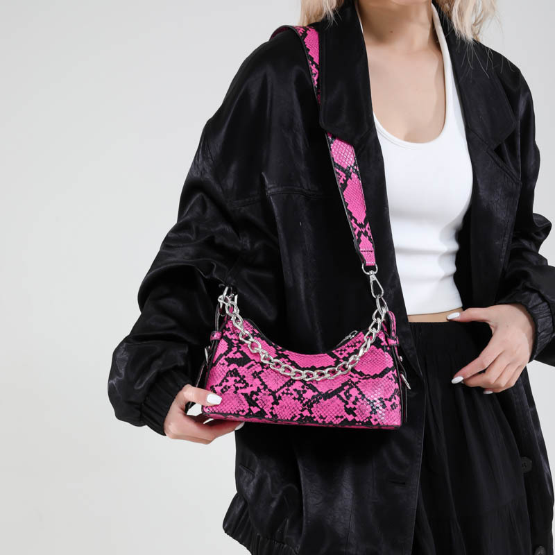 Cross-border retro snake skin pattern fashionable baguette underarm bag for women, new Spring/Summer 2025 trendy and versatile single-shoulder crossbody bag Specification drawing