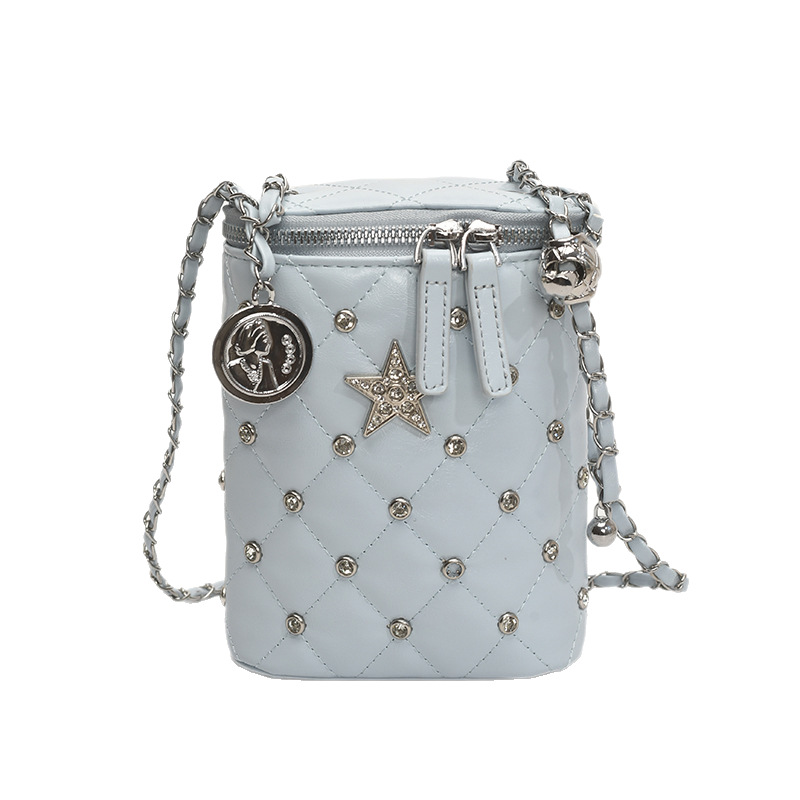 Fashionable mobile phone bag, diamond-shaped chain bag, 2025 new model, high appearance level bucket bag, stylish single-shoulder bag, solid color crossbody bag Item Picture