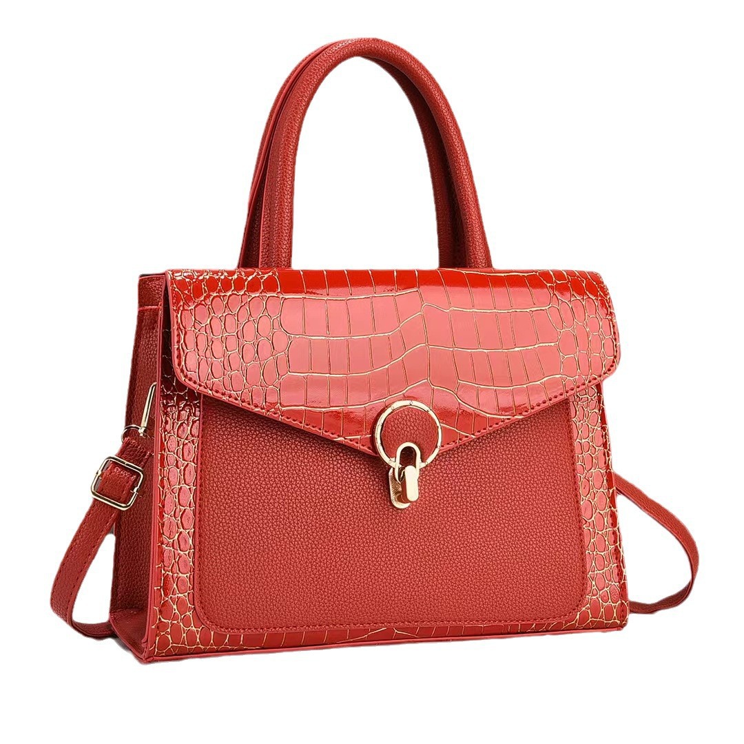 New women's handbag 2024, European and American fashion shiny leather crocodile pattern cross-border trendy single-shoulder crossbody bag wholesale Item Picture