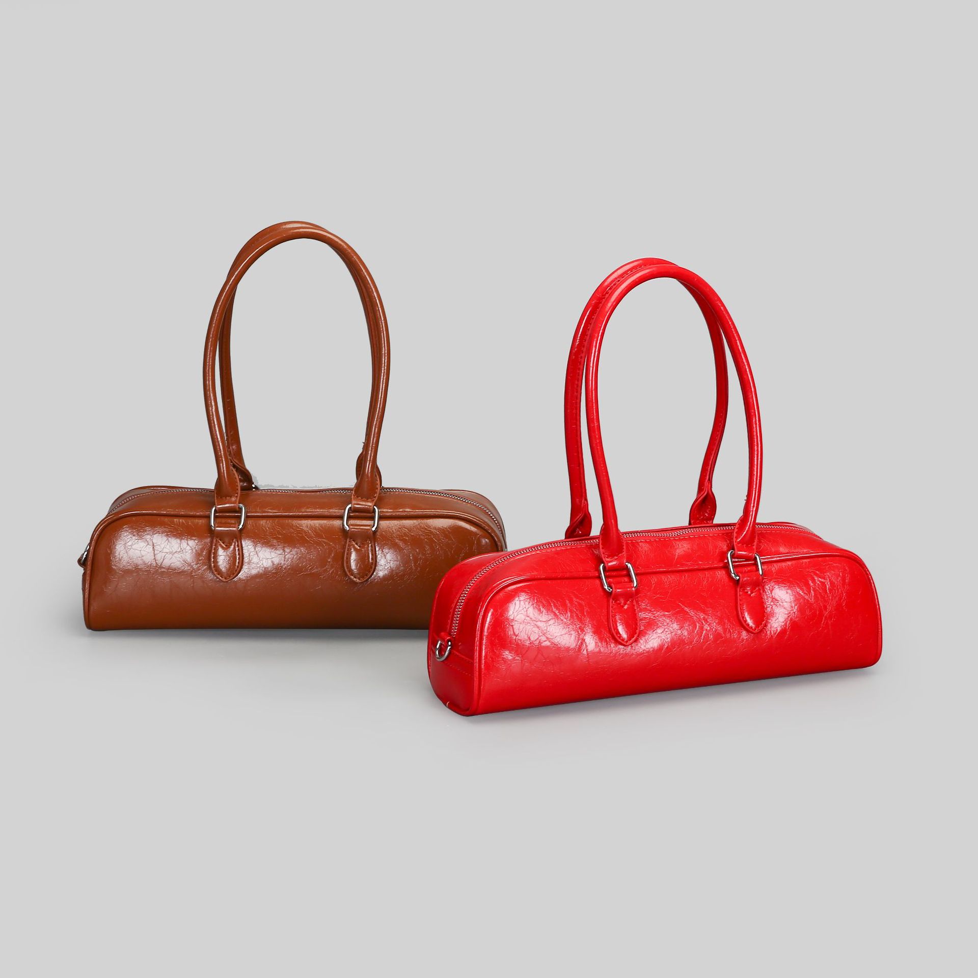 Simple, casual and versatile hand-held underarm bag, Korean niche oil leather baguette bag, mini single-shoulder crossbody bag for women full figure