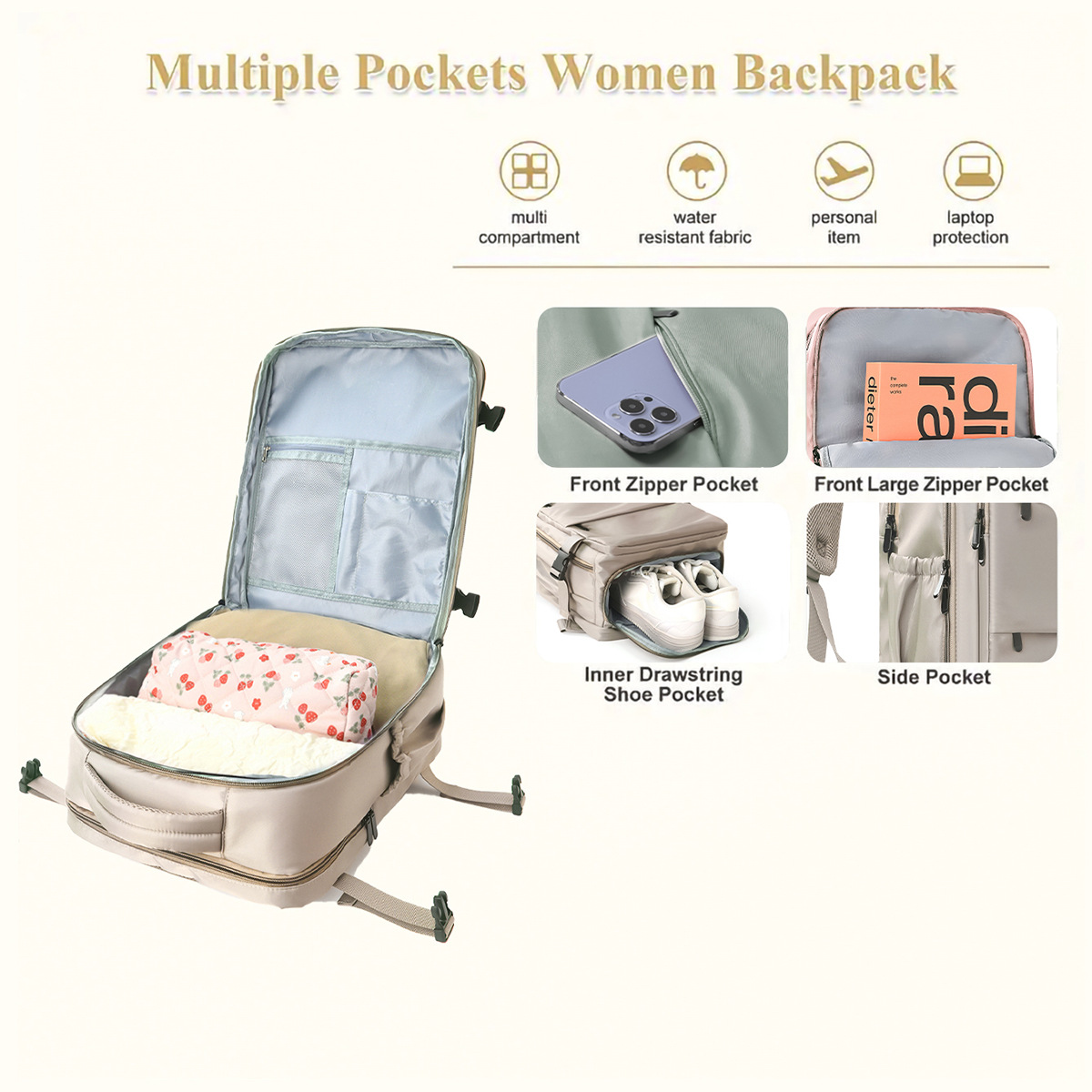 Feihong Cross-border Backpack: Large-capacity, multi-functional, dry and wet classification, waterproof and high-end Mommy backpack for business trips and travels details Picture
