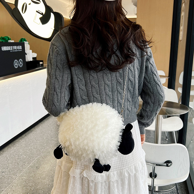 New cartoon creative doll bag, cute black-faced little sheep plush crossbody bag, funny and soft cute doll coin purse bag Specification drawing