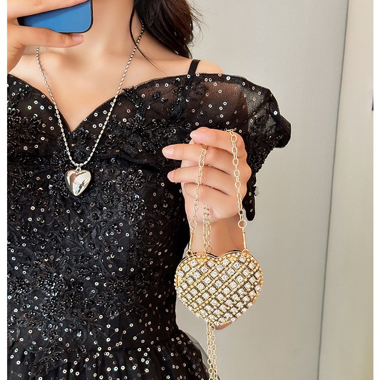 2025 Cross-border Trend Women's Mini Decorated Red Envelope Bag with a sparkling diamond mouth, chain tassel women's small bag, Dinner Bag Specification drawing